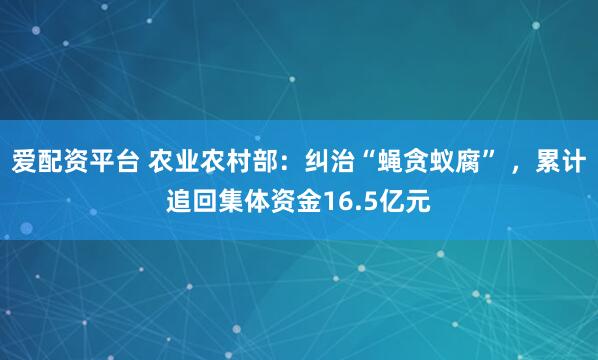 爱配资平台 农业农村部：纠治“蝇贪蚁腐” ，累计追回集体资金16.5亿元